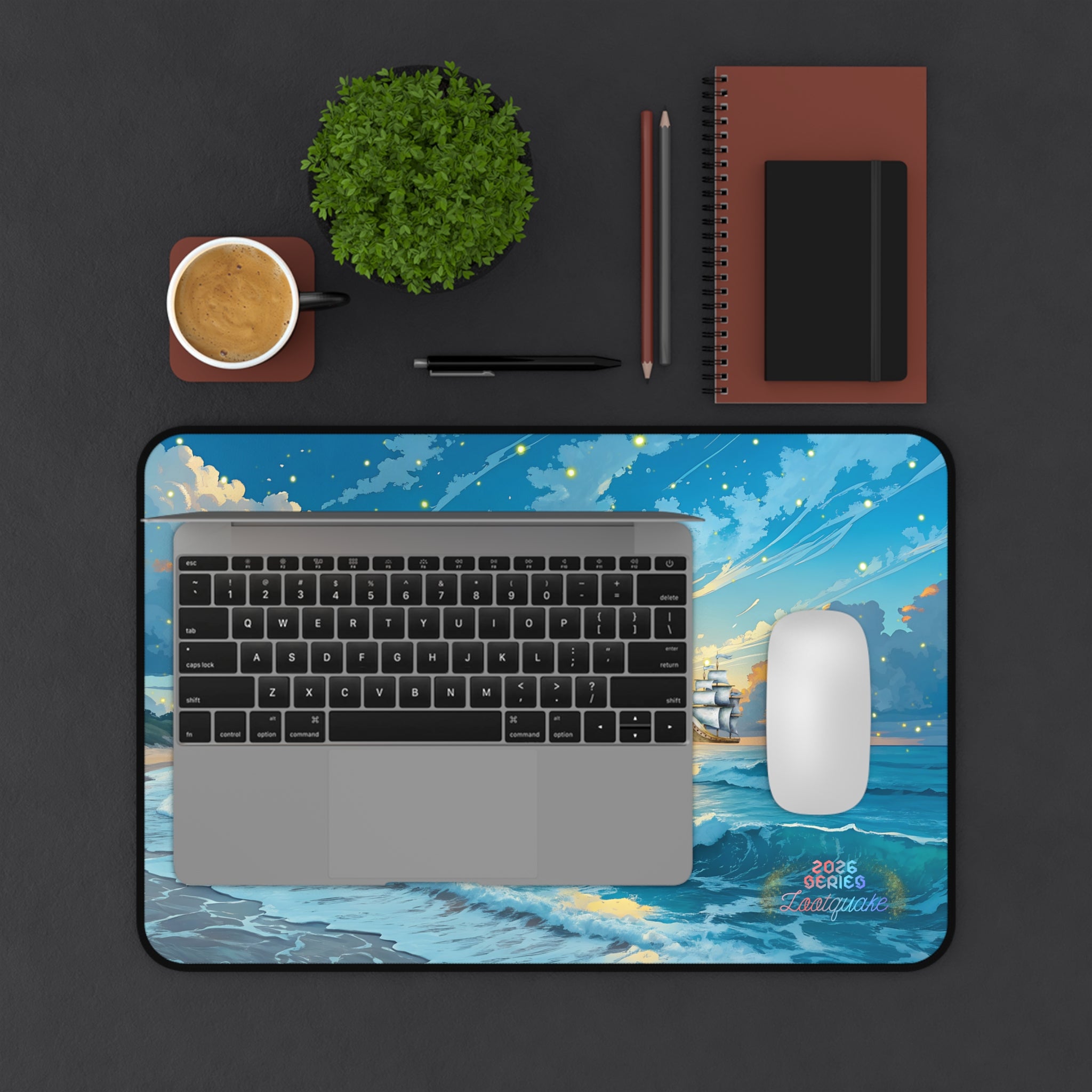 Desk Mat — Ocean Sunset Sailing Beach Scene Mouse Pad Lootquake LLC
