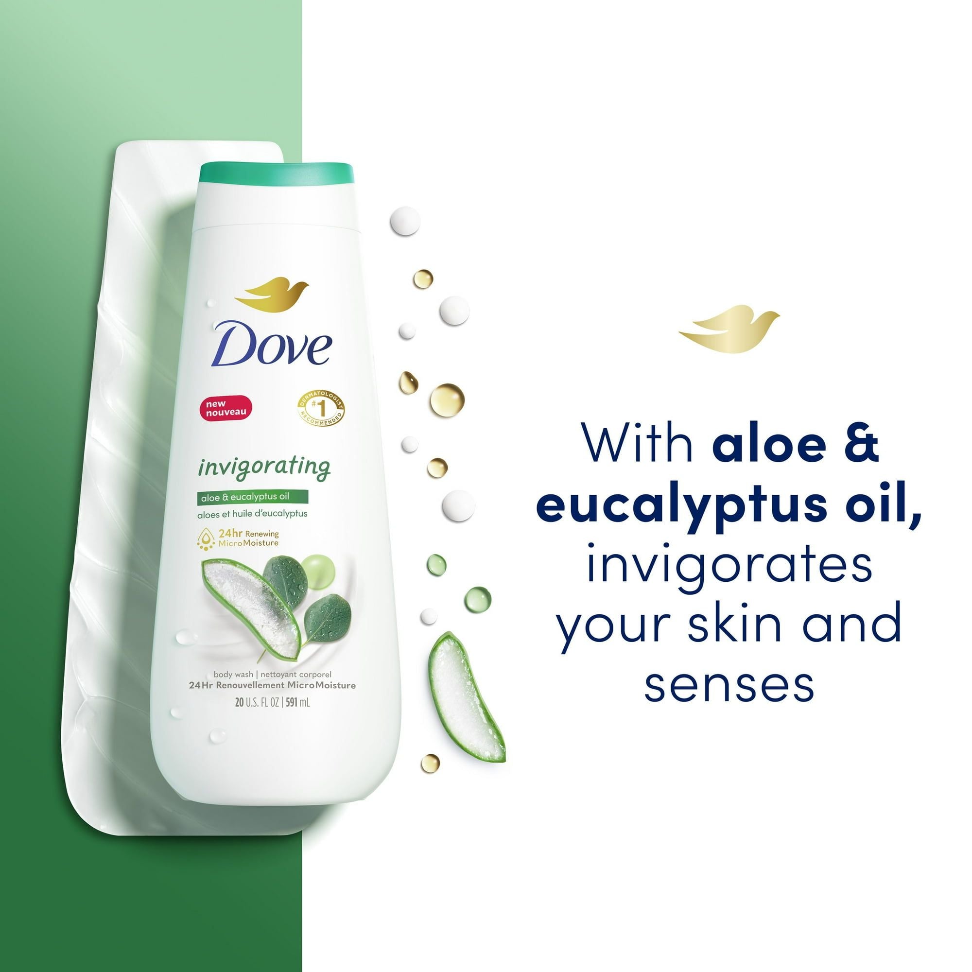 Dove Invigorating Long Lasting Gentle Women's Body Wash, Aloe and Eucalyptus Oil, 20 fl oz EasyOptionXY LLC