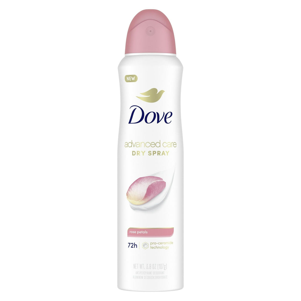 Dove Advanced Care Long Lasting Women's Antiperspirant Deodorant Dry Spray, Rose Petals, 3.8 oz