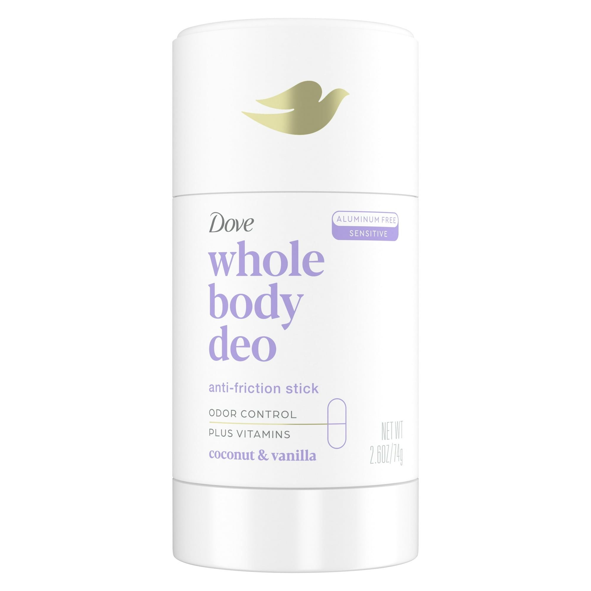 Dove Whole Body Deodorant Stick Coconut + Vanilla Aluminum Free, 2.6 oz