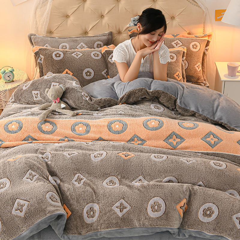 Coral Velvet Sheet Duvet Cover Double Sided Plus Velvet Thick Bedding Set Pi-Mart