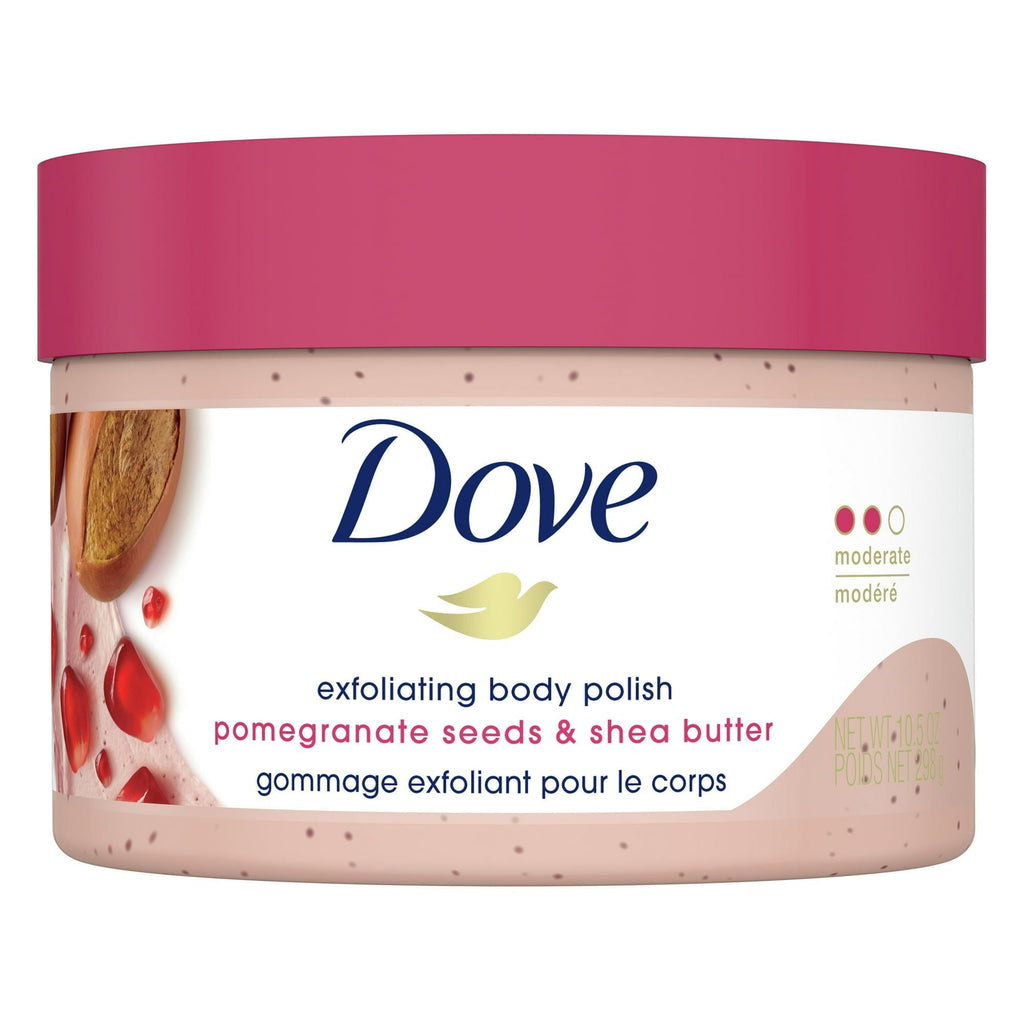 Dove Exfoliating Body Polish Pomegranate Seeds and Shea Butter Body Scrub All Skin Type, 10.5 oz