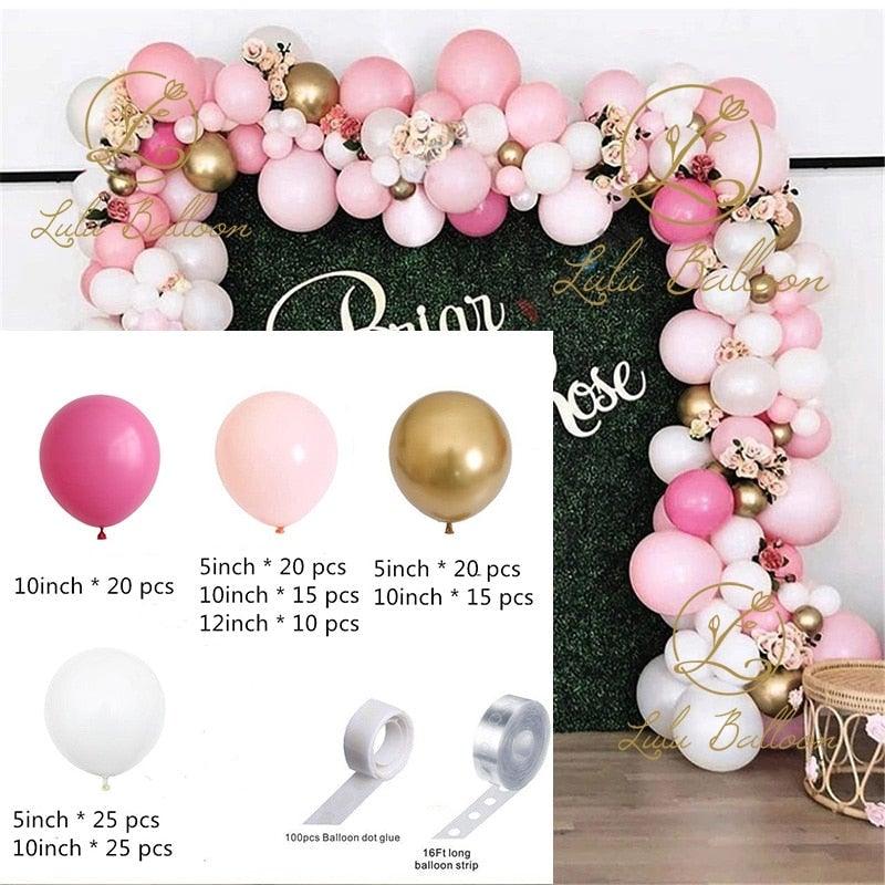 152PCS Rose Pink And Gold Balloon Garland Arch Kit For Baby Shower Valentine's Day Wedding Kid Birthday Decorations Girl Birthday Party Decoration Stevvex