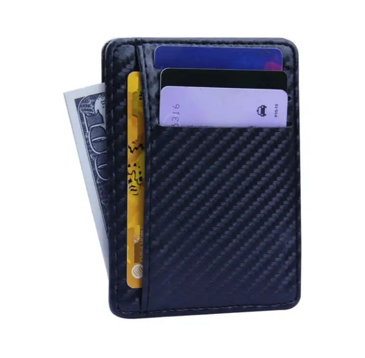 New Fashion Pu Leather Carbon Fiber Wallet Mini Slim Wallets Business Men Credit Card ID Holder with RFID Anti-chief Purse - SJB-DIAMOND ELITES