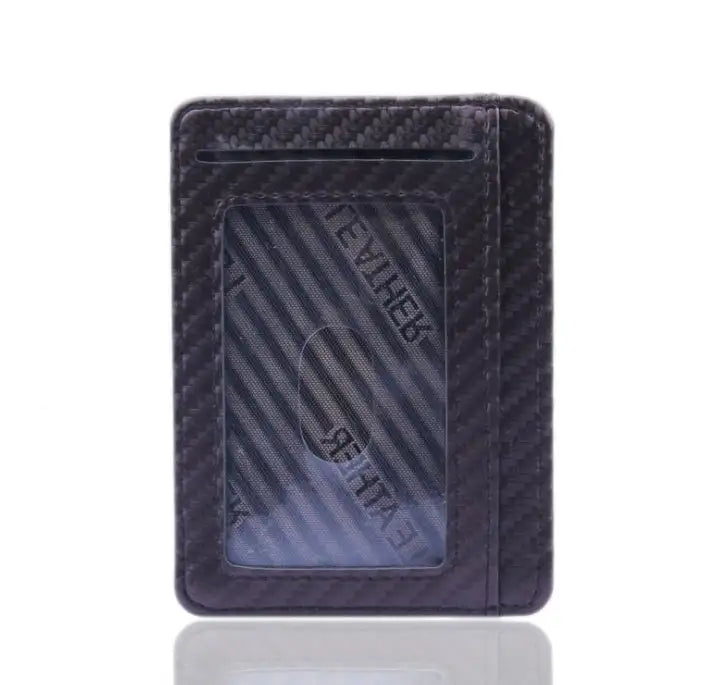 New Fashion Pu Leather Carbon Fiber Wallet Mini Slim Wallets Business Men Credit Card ID Holder with RFID Anti-chief Purse - SJB-DIAMOND ELITES