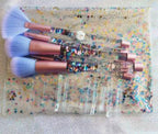 Maiden 7 makeup brushes, blue hair pink crystal shank make-up suit diamond series makeup brush