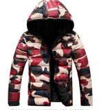 Men's Camouflage Cotton Hooded Jacket - Korean Thick Padded Winter Coat with Zip Pockets