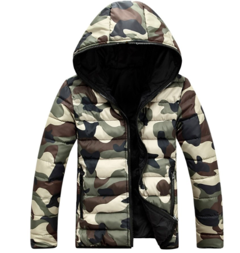 Men's Camouflage Cotton Hooded Jacket - Korean Thick Padded Winter Coat with Zip Pockets
