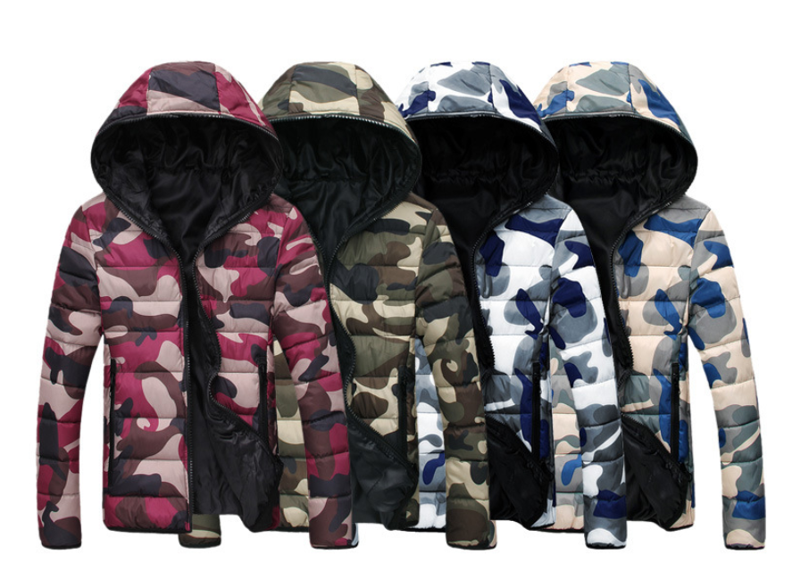 Men's Camouflage Cotton Hooded Jacket - Korean Thick Padded Winter Coat with Zip Pockets