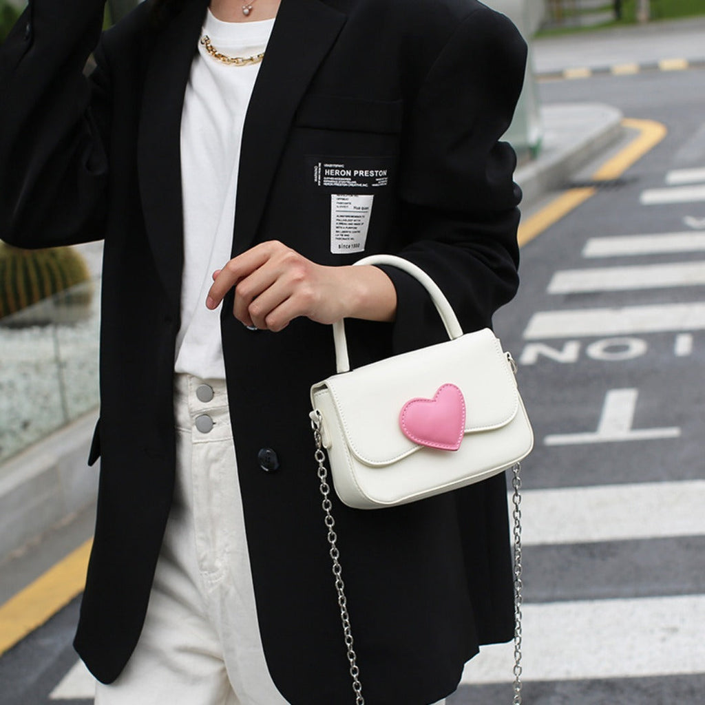 Cute contrasting peach heart tote bag, pink love handbag, simple and versatile small square bag, fashionable shoulder crossbody bag - SJB-DIAMOND ELITES