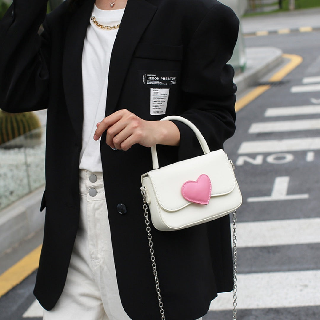 Cute contrasting peach heart tote bag, pink love handbag, simple and versatile small square bag, fashionable shoulder crossbody bag - SJB-DIAMOND ELITES