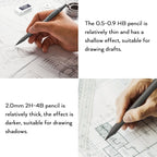 Nicpro 5 Pcs Metal Mechanical Pencils Set, Artist Drafting Pencil 0.5 & 0.7 & 0.9mm & 2Pcs 2mm Graphite Lead Holder(4B 2B HB 2H) with Lead Refills, Erasers - Black