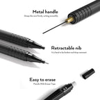 Nicpro 5 Pcs Metal Mechanical Pencils Set, Artist Drafting Pencil 0.5 & 0.7 & 0.9mm & 2Pcs 2mm Graphite Lead Holder(4B 2B HB 2H) with Lead Refills, Erasers - Black