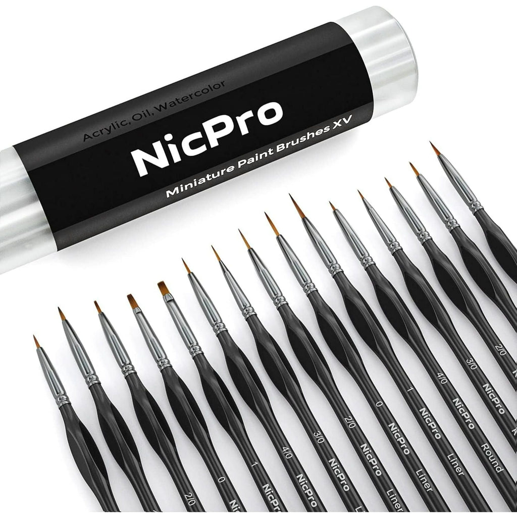 Nicpro Micro Detail Paint Brush Set,15 PCS Black Small Professional Miniature Fine Detail Brushes for Watercolor Oil Acrylic, Craft Models Rock Painting & Paint by Number -Come with Holder Bag (Black)