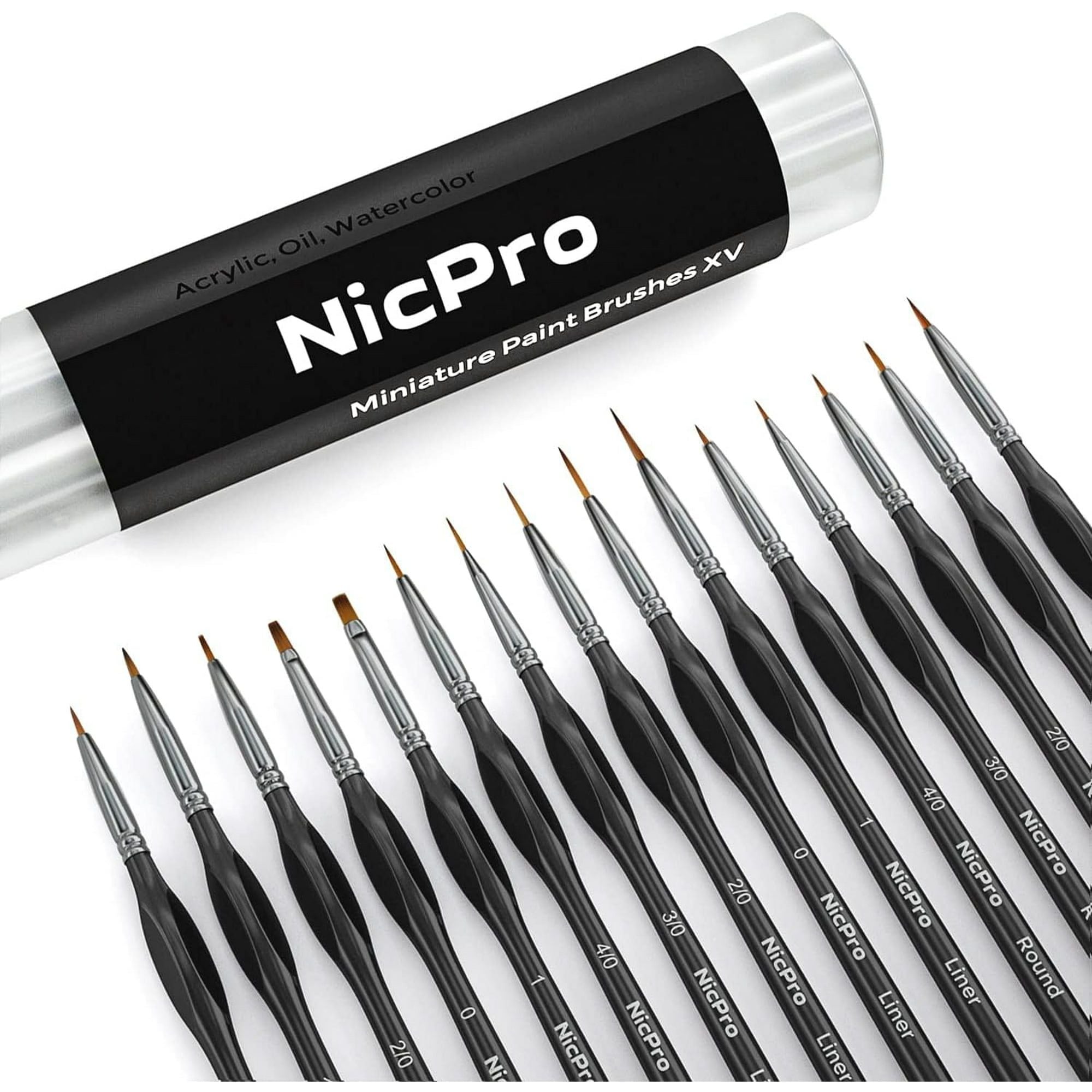 Nicpro Micro Detail Paint Brush Set,15 PCS Black Small Professional Miniature Fine Detail Brushes for Watercolor Oil Acrylic, Craft Models Rock Painting & Paint by Number -Come with Holder Bag (Black)