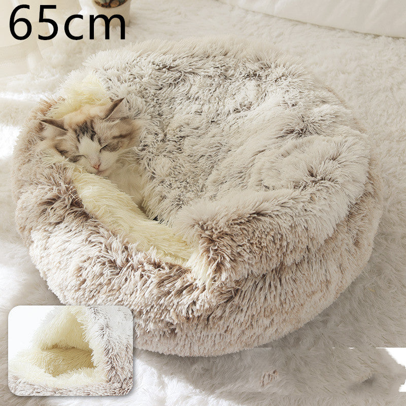 2 In 1 Dog And Cat Bed Pet Winter Bed Round Plush Warm Bed House Soft Long Plush Pets Bed Pi-Mart