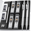 Nicpro 2 Pcs 0.5 & 0.7 mm Metal Mechanical Pencils, Artist Pencil Set with 4 Tubes HB Lead Refills, 2 Erasers, 9 Eraser Refills, Come with Case EasyOptionXY LLC