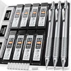 Nicpro 0.5mm Mechanical Pencils Set with Case, 3 Metal Artist Pencil with HB Pencil Leads and Erasers