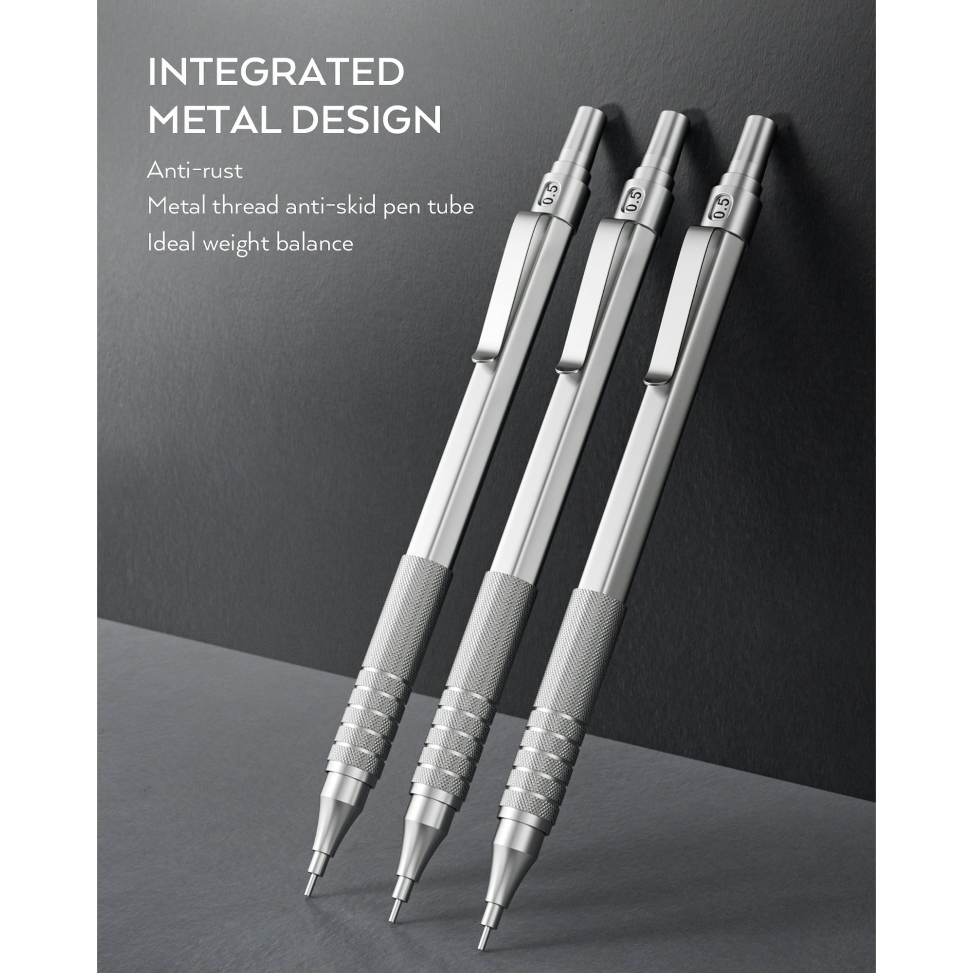 Nicpro 0.5mm Mechanical Pencils Set with Case, 3 Metal Artist Pencil with HB Pencil Leads and Erasers