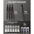 Nicpro 3Pcs 0.9mm Metal Mechanical Pencils Set, with 6 Tube HB Lead Refills, 3 Eraser, 6 Replaceable Eraser, Come with Case