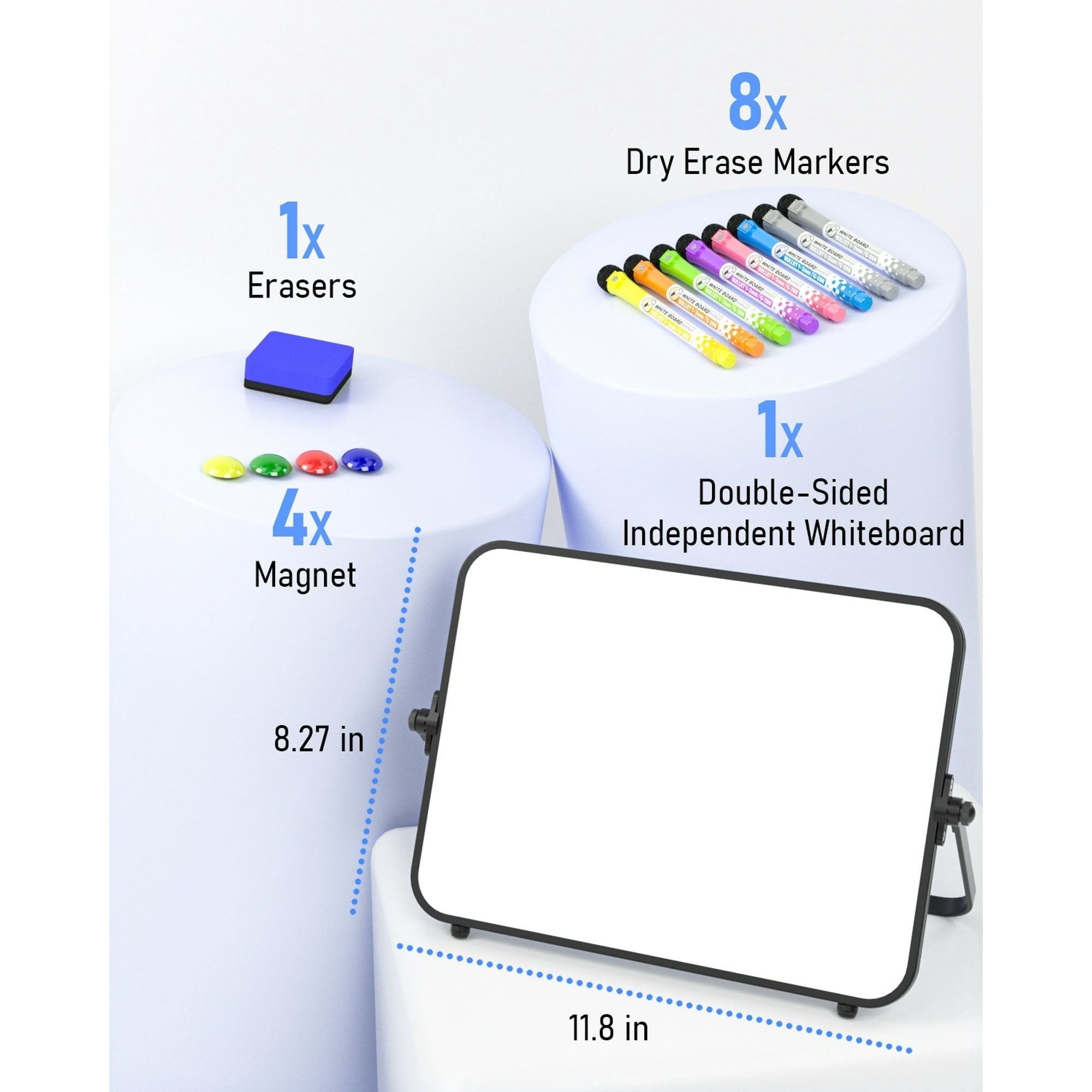 Nicpro Dry Erase Whiteboard, 9 x 12 inch Double Sided Large Magnetic Desktop White Board with Stand, 8 Pens, 1 Eraser, 4 Magnets, Portable White Board Easel EasyOptionXY LLC