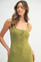 Ruffled Hem Sleeveless Crochet Knit Midi Dress For Women – Crochet Knit Dress, Unique Ruffled Hem Dress, Sleeveless Midi Dress, Summer Midi Dress, Elegant Crochet Dress