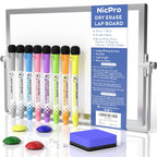 Nicpro Dry Erase Whiteboard A3, 40 x 30 cm Double Sided Small Magnetic Desktop Whiteboard with Stand, 8 Pens, 1 Eraser,4 Magnet, Portable Whiteboard Easel