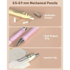 Nicpro 10Pcs Pastel Mechanical Pencil Set in Case, Cute Mechanical Pencils Bulk 0.5 & 0.7 & 0.9 mm & 2.0 mm with Lead Refills, Erasers, Lead Sharpener