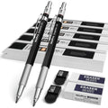 Nicpro 2mm Metal Mechanical Pencil Set, 2Pcs Lead Holder 2.0 mm Marker Artist Carpenter Pencils with 120 Graphite Lead Refill (HB 2H 4H 2B 4B & Color), 2 Eraser