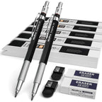 Nicpro 2mm Metal Mechanical Pencil Set, 2Pcs Lead Holder 2.0 mm Marker Artist Carpenter Pencils with 120 Graphite Lead Refill (HB 2H 4H 2B 4B & Color), 2 Eraser