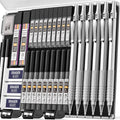 Nicpro 6 Pcs Metal Mechanical Pencils Set, Art Drafting Pencil 0.5, 0.7, 0.9 mm & 3Pcs 2mm Graphite Lead Refills, Eraser, Sharpener, Come with Case