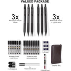 Nicpro 5 Pcs Black Metal Mechanical Pencils Set in Leather Case, Art Drafting Pencil 0.5, 0.7, 0.9 mm, 2mm Lead Pencil Holders for Sketching Drawing with 16 Tube (6B 4B 2B HB 2H 4H Colors)Lead Refills
