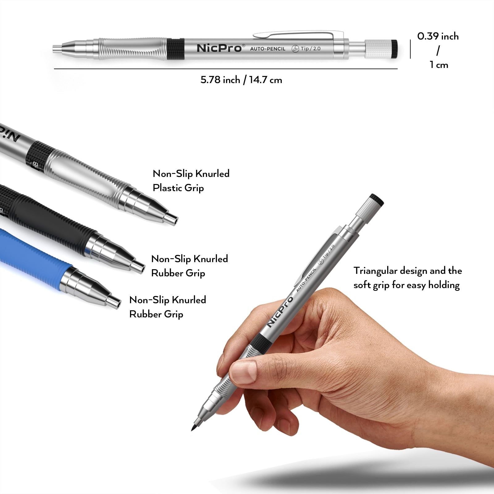 Nicpro 3 Pcs 2.0 mm Colors Mechanical Pencil Set, 3 Pcs Carpenter Drafting Pencil 2.0 mm for Art Drawing Writing Sketching Construction with 6 Tube Pre-Sharpen 2B & Color Refill, Eraser, Sharpener