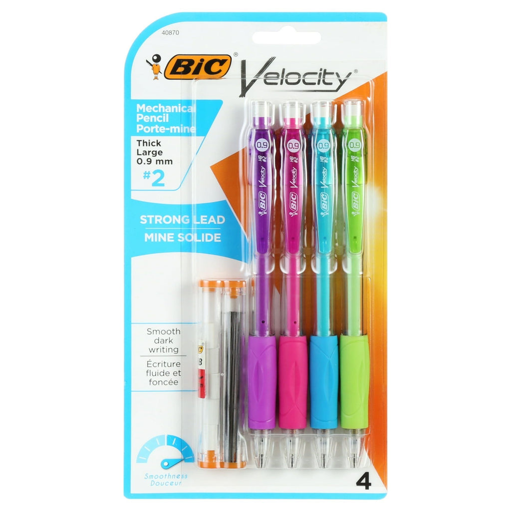BIC Velocity Mechanical Pencil, 0.9mm, Black, 4-Pack