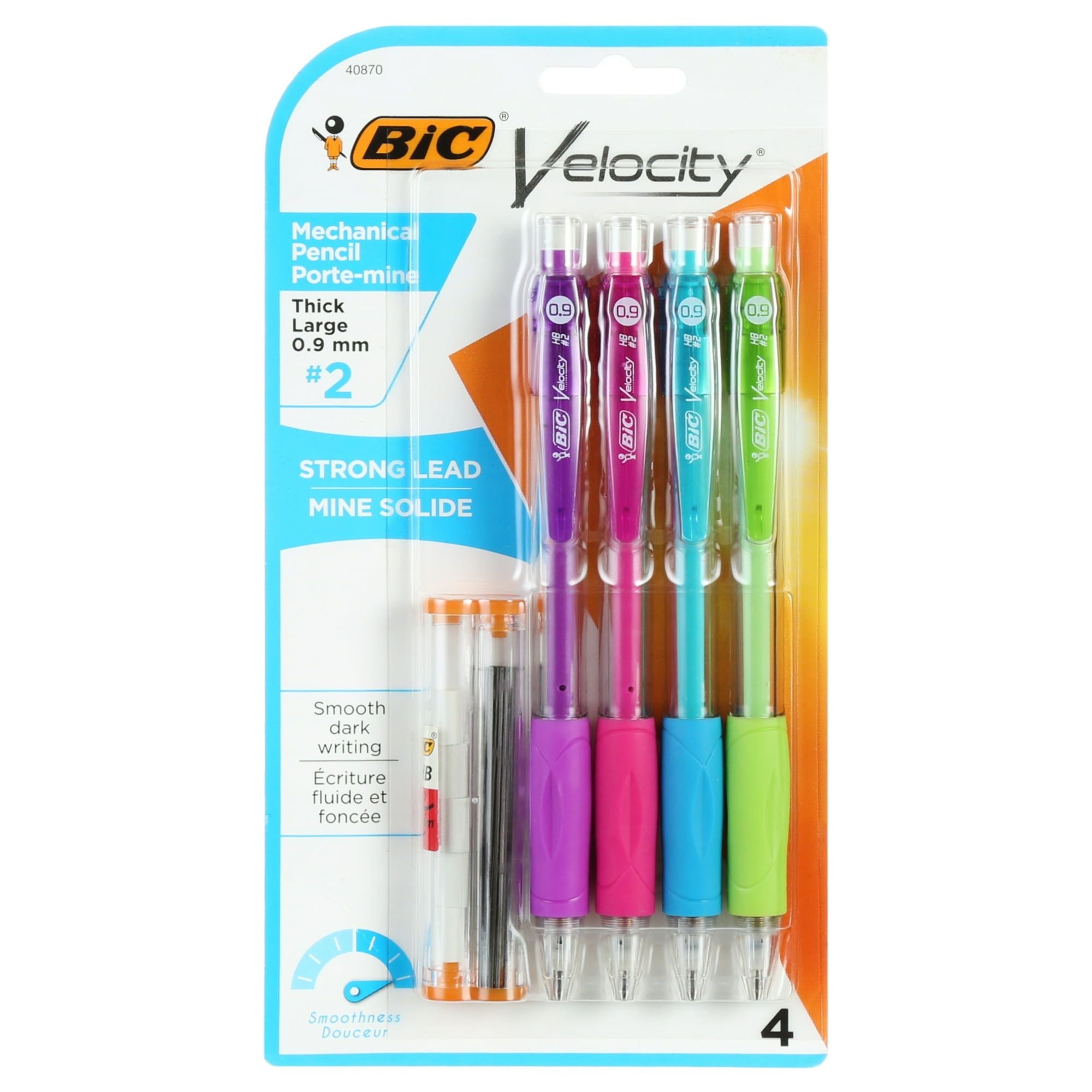 BIC Velocity Mechanical Pencil, 0.9mm, Black, 4-Pack