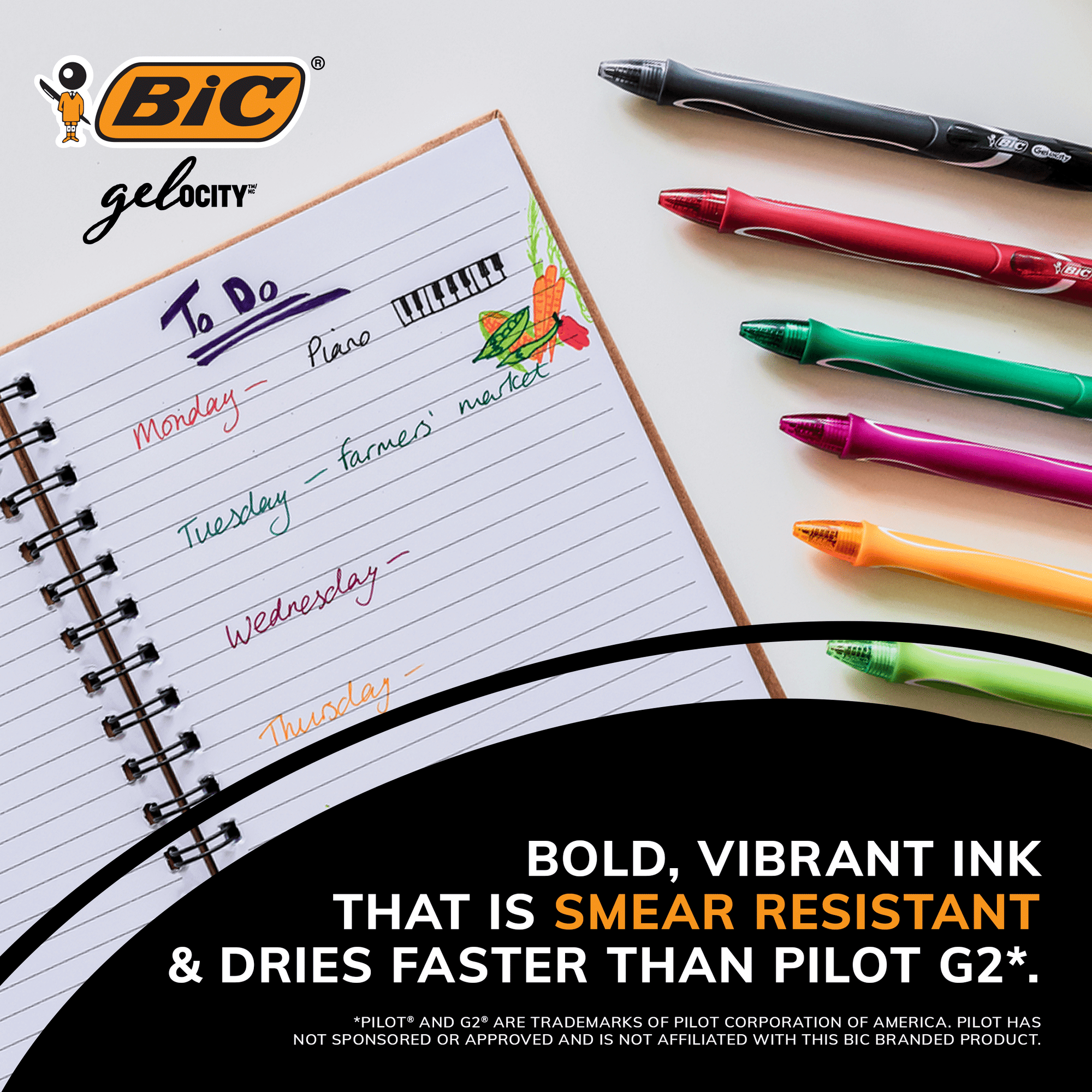 BIC Gelocity Quick Dry Blue Gel Pens, Medium Point (0.7mm), 2-Count Pack