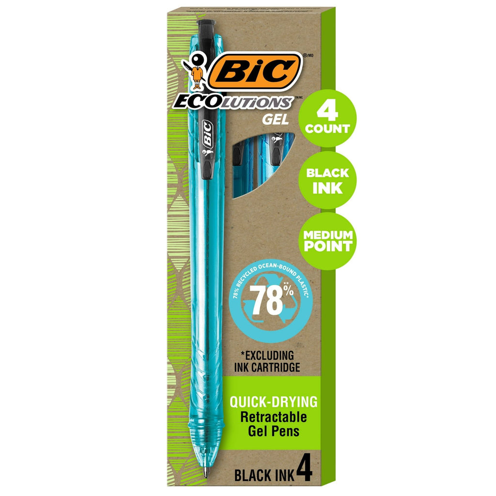 BIC Ecolutions Ocean-Bound Plastic Gel Pens, Medium Point (1.0mm), Black, 4-Count EasyOptionXY LLC