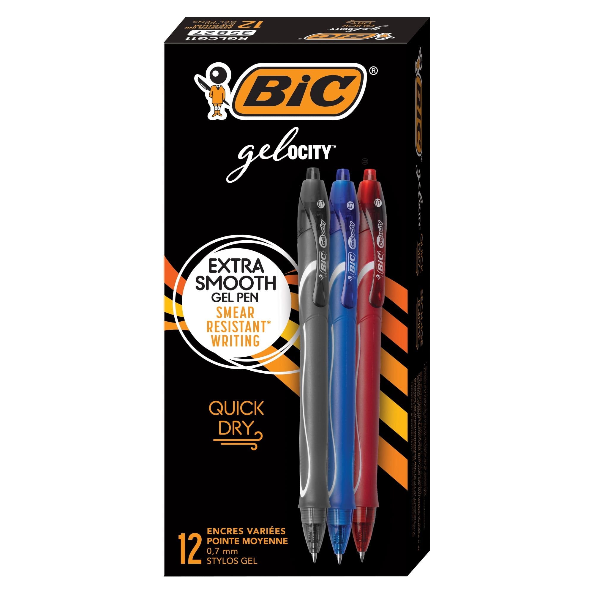 BIC Gelocity Quick Dry Assorted Colors Gel Pens, Medium Point (0.7mm), 12-Count Pack