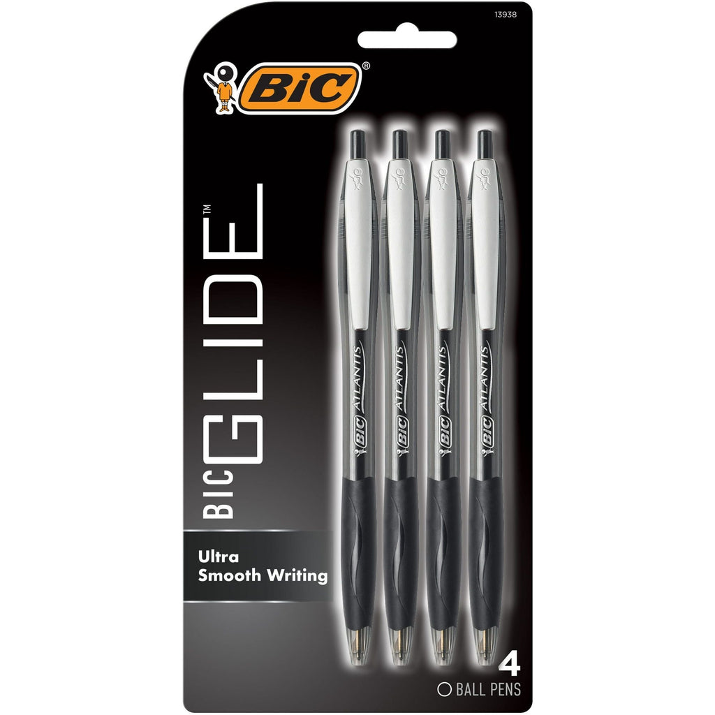 BIC Glide Retractable Ballpoint Black Pens, Medium Point, 1.0 mm, Black Ink, Pack of 4