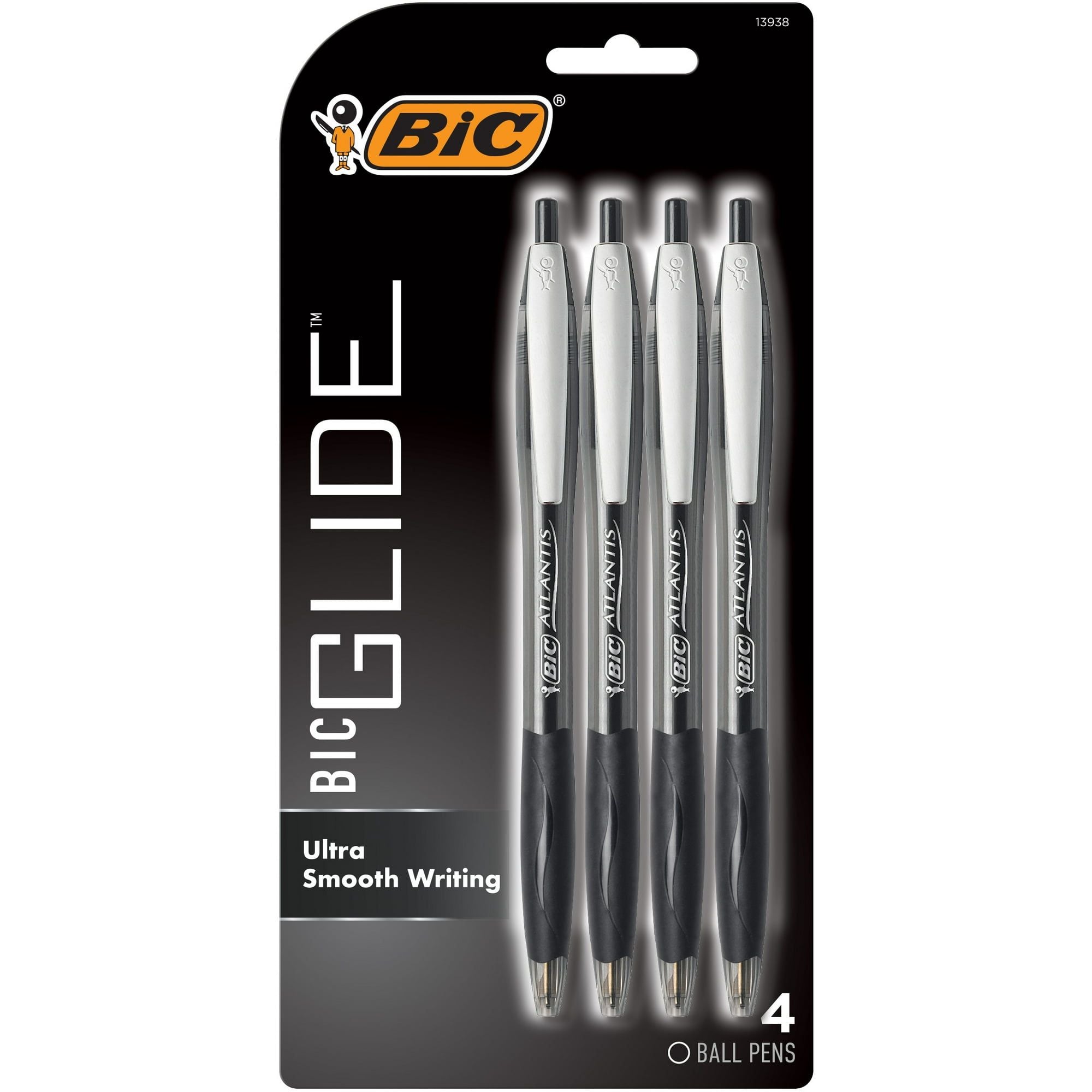 BIC Glide Retractable Ballpoint Black Pens, Medium Point, 1.0 mm, Black Ink, Pack of 4