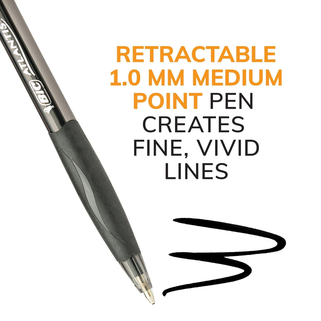 BIC Glide Retractable Ballpoint Black Pens, Medium Point, 1.0 mm, Black Ink, Pack of 4