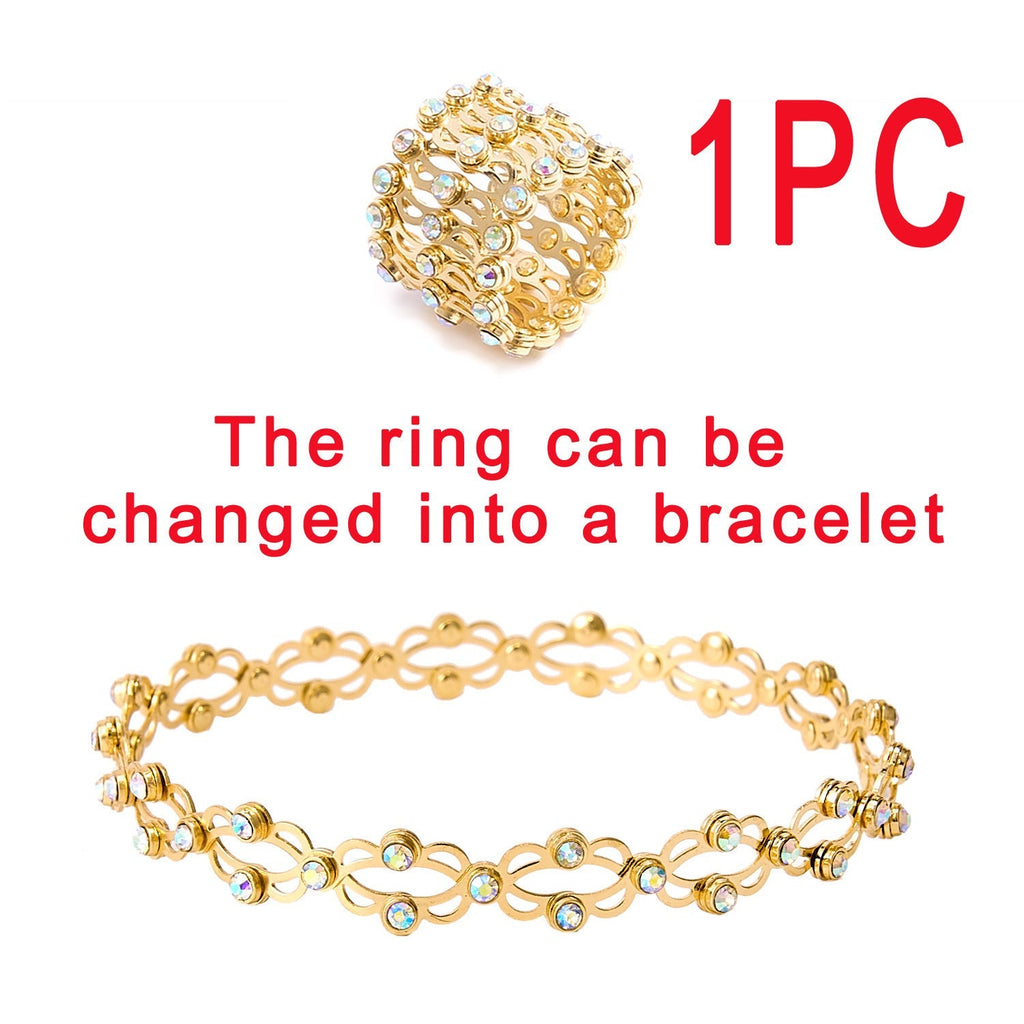2 In 1 Folding Retractable Rings Bracelet Magic Rhinestone Rings Deformable Bracelet Women Ins Style Adjustable Fashion Jewelry Pi-Mart