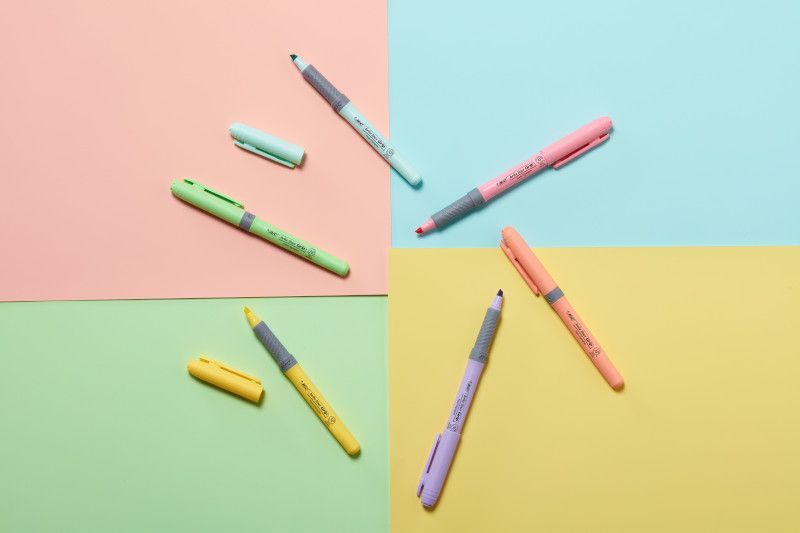 BIC Brite Liner Grip Pastel Highlighters, Assorted Pastel Colors, Rubber Grip, 6 Count
