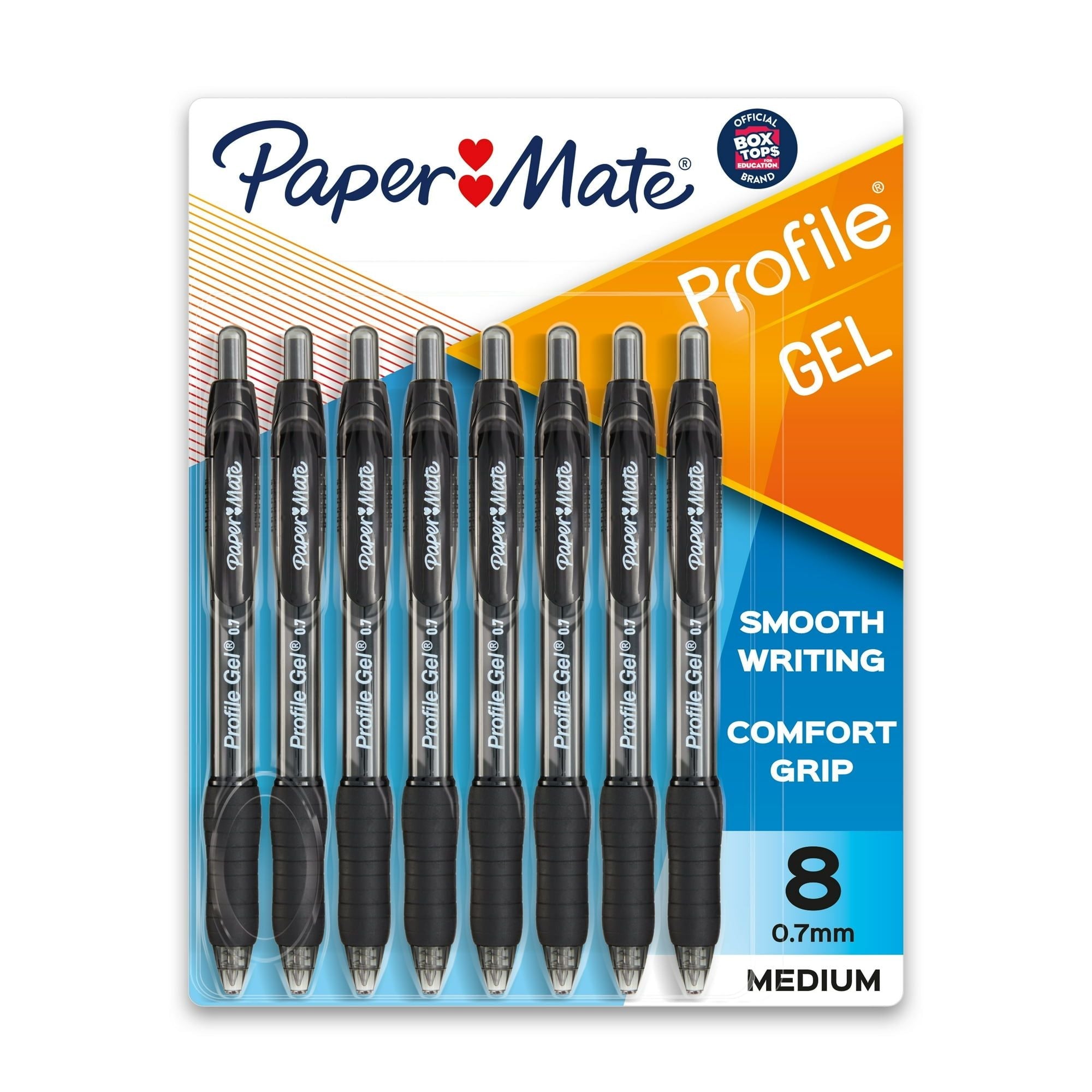 Paper Mate Gel Pen, Profile Retractable Pen, 0.7 mm, Black, 8 Count