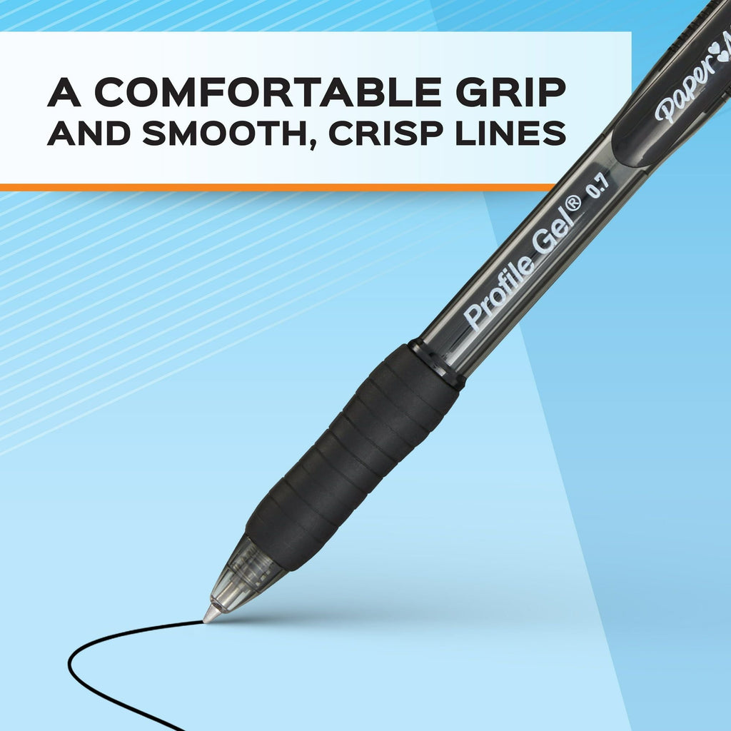 Paper Mate Gel Pen, Profile Retractable Pen, 0.7 mm, Black, 8 Count