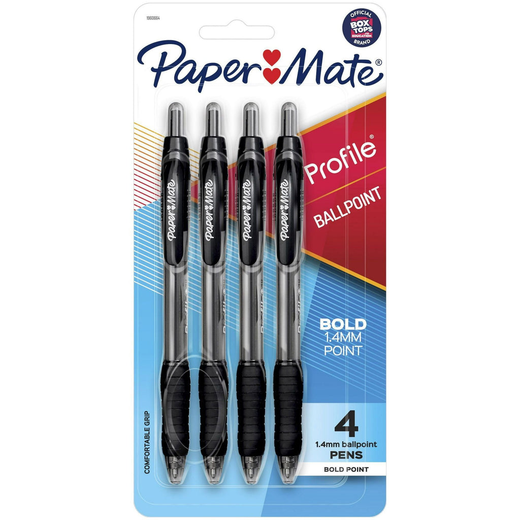 Paper Mate Profile Retractable Ballpoint Pens, 1.4 mm Bold Point, Black, 4 Count - SJB-DIAMOND ELITES