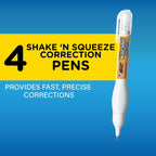 BIC Wite-Out Brand Shake 'N Squeeze Correction Pen, 0.3 ounces, White, Pack of 4