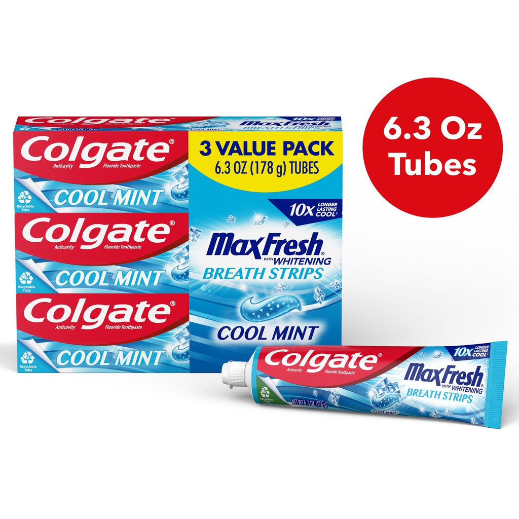 Colgate Max Fresh with Whitening Toothpaste with Mini Breath Strips; 6.3 oz Tube; 3 Pack EasyOptionXY LLC