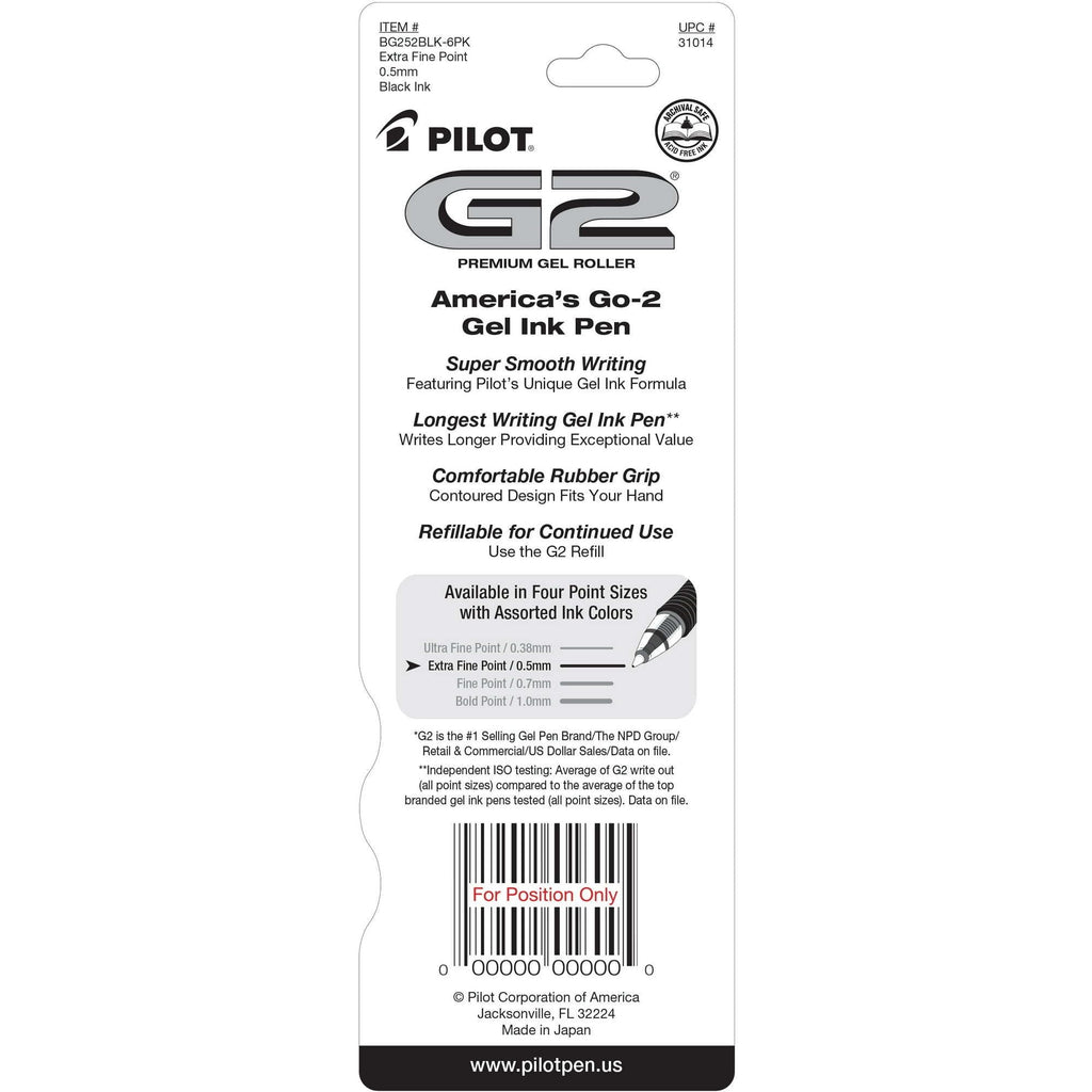 Pilot G2 Retractable Gel Pens, Extra Fine, Black, 2 Pack EasyOptionXY LLC