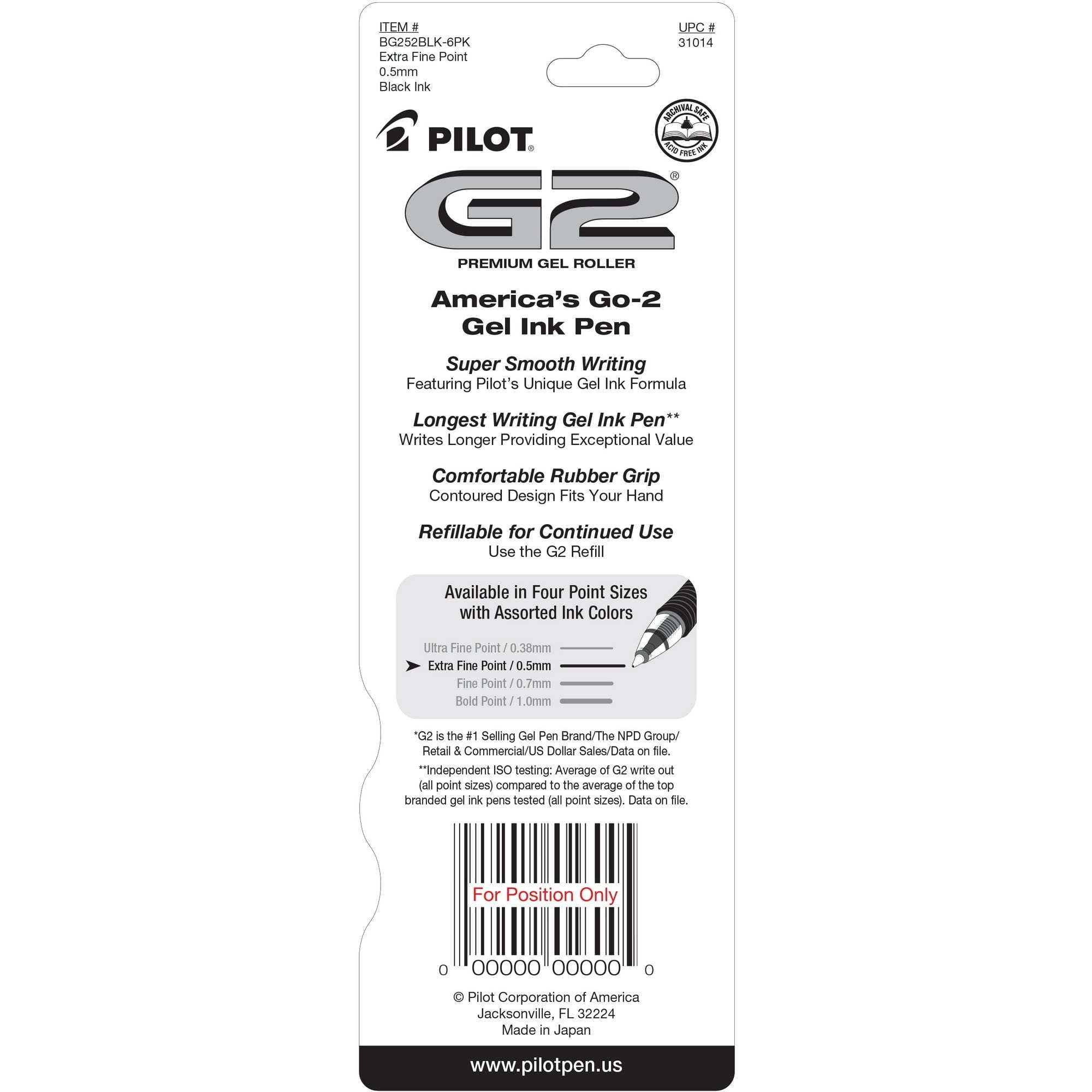 Pilot G2 Retractable Gel Pens, Extra Fine, Black, 2 Pack EasyOptionXY LLC